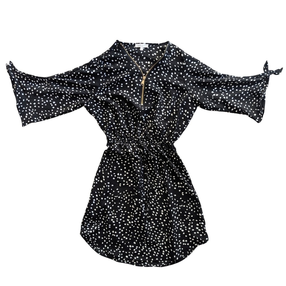 Stella Tweed Black White‎ Polka Dot Midi Dress Lightweight Hourglass Bell Sleeve